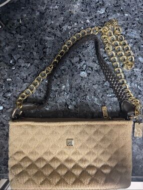 Lina Gold Quilted Shoulder Bag with Braided and Chain Strap